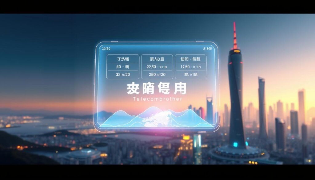 Vivid digital illustration of "跨境轉台優惠" featuring the Telecombrother brand. A sleek, modern 3D render showcasing seamless connectivity between Hong Kong, Macau, and mainland China. In the foreground, a floating holographic interface displays integrated communication options. The middle ground depicts stylized landscapes of the three regions, connected by pulsing data streams. In the background, a futuristic city skyline with glowing skyscrapers, hinting at the advanced technological infrastructure enabling the cross-border experience. Cinematic lighting accentuates the clean, minimalist aesthetic. Conveys a sense of innovation, efficiency, and borderless connectivity.
