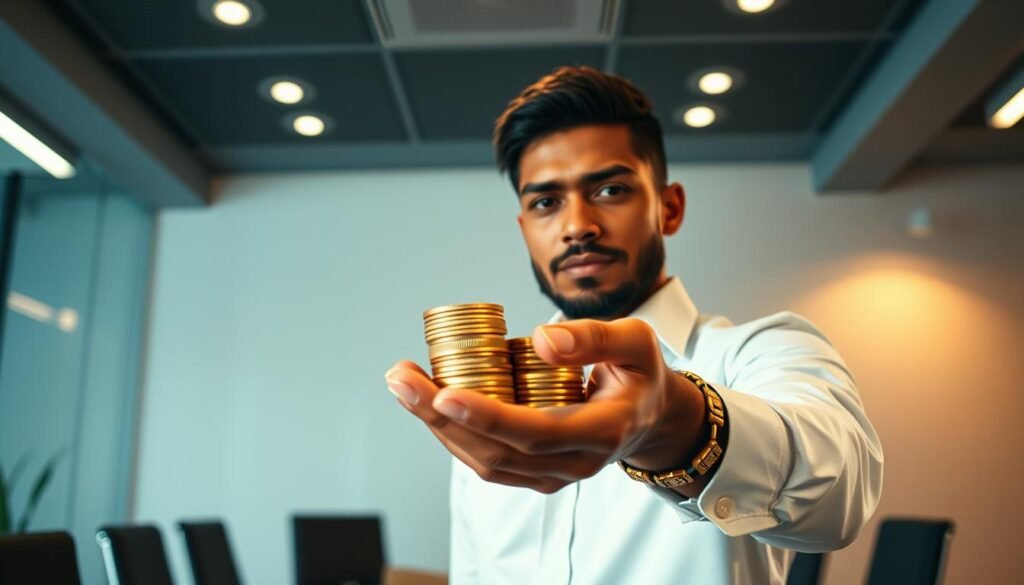 A striking, vibrant image of a person holding a stack of coins, conveying the concept of "Improving Withdrawal Success Rate". The scene is set in a modern, minimalist UTown office environment, with a clean, sleek aesthetic. The lighting is soft and warm, creating a sense of professionalism and success. The person's expression is one of determination and focus, reflecting the dedication required to maximize withdrawal outcomes. The background features subtle geometric patterns and a neutral color palette, ensuring the coins and the person's gesture remain the focal point. An inspirational and informative visual representation of the article's key topic.